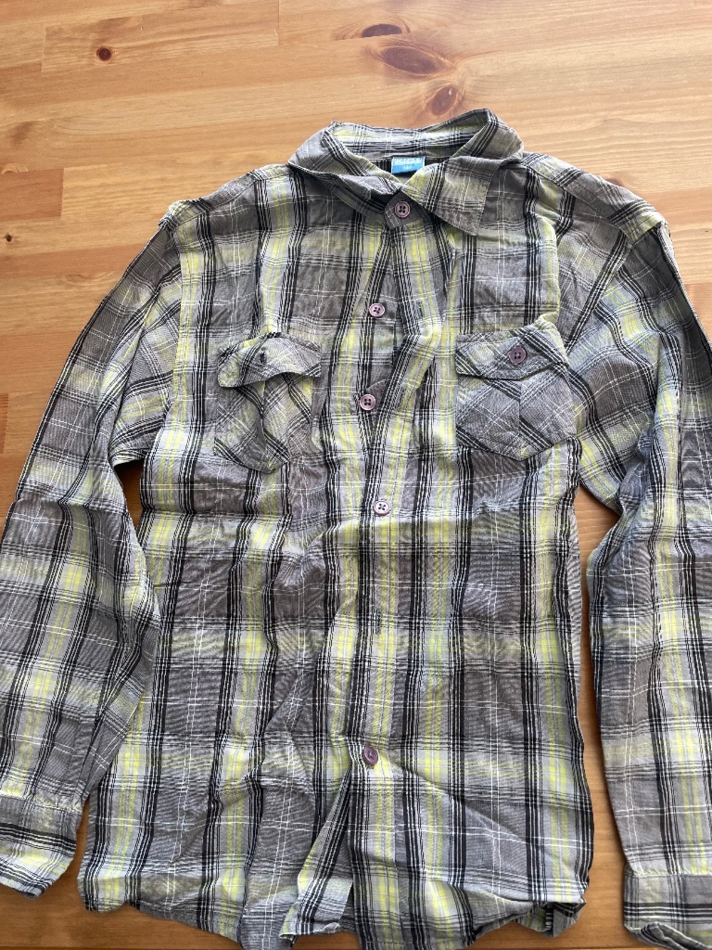 Gray & Yellow Plaid Button-Down Shirt | Kids Size 10 | Good Condition 👕